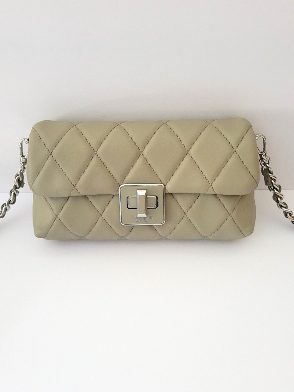 Kate Spade KM531 Carey Smooth Quilted Leather Mini Crossbody Wallet Chain Elm